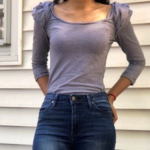 Ruffle sleeve blue striped top H&M